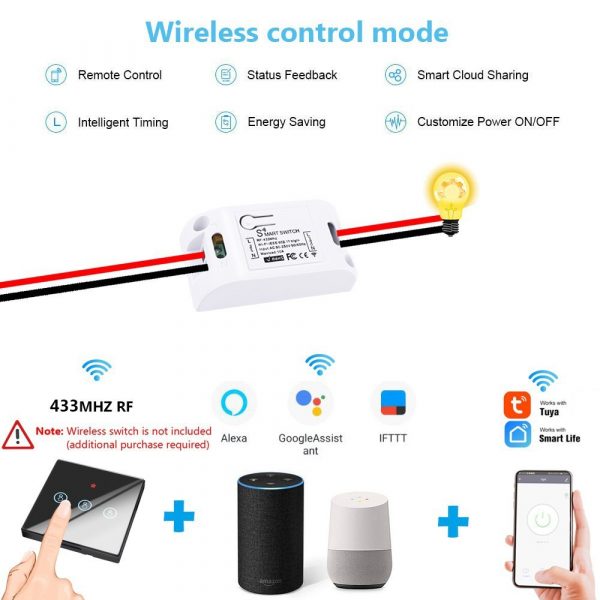 Smart Life APP WiFi + RF 433Mhz Relay Switch Module with Timer