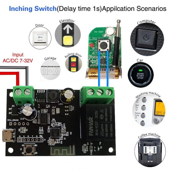 Smart life 12V DC Relay module Autogate Inching/Self locking auto gate