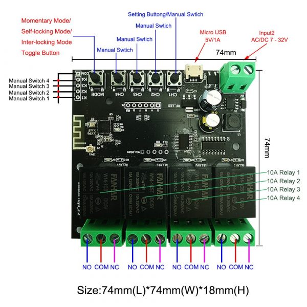 [Smart Life App] 4CH USB DC 7 32V WiFi Switch Wireless Relay Module Autogate APP Auto Gate Control