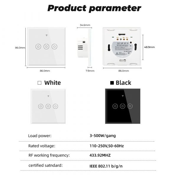 [Smart life app] WiFi  433MHZ Touch Switch Neutral No Neutral 2 in 1 Home Wall Button