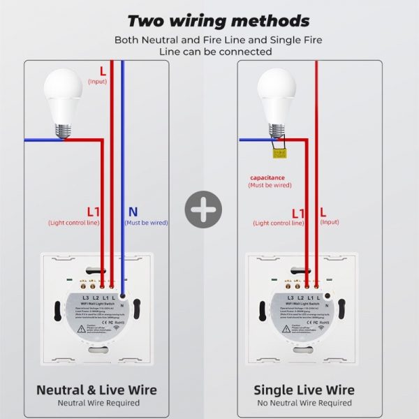 [Smart life app] WiFi  433MHZ Touch Switch Neutral No Neutral 2 in 1 Home Wall Button
