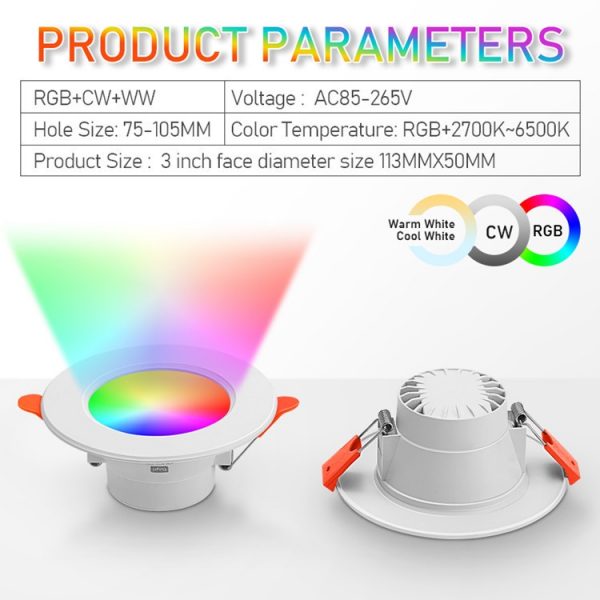 Smart Life Bluetooth LED Downlight Dimming Lamp RGBCW Warm Cool Light