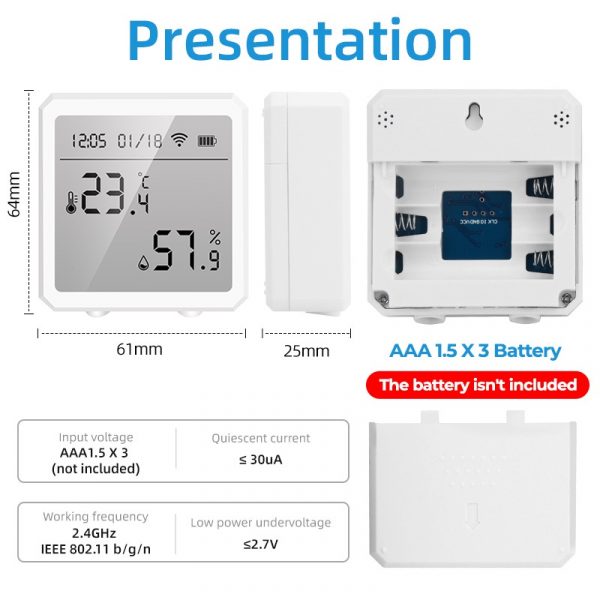 Tuya Wifi Temperature & Humidity Sensor with LCD display Wireless Smart Themometer