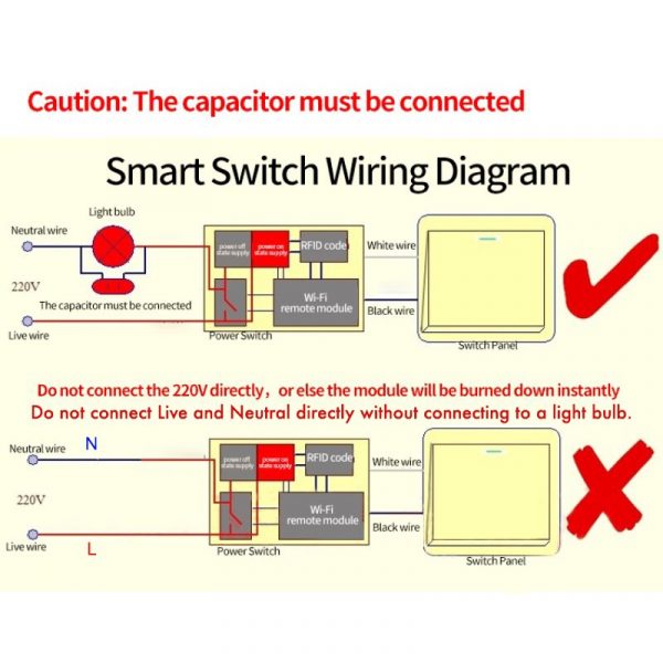 Smart Life app Tuya Wifi  2 way control Module switch (no neutral)