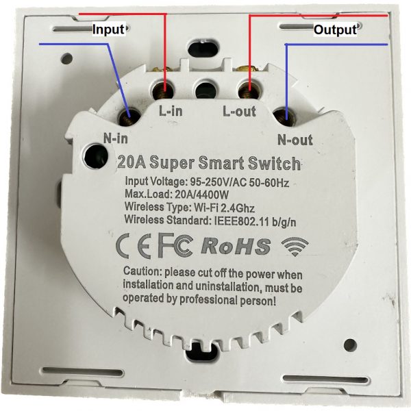 20A Smart Wifi Touch Switch (eWeLink/SmartLife) for Water heater/Aircon