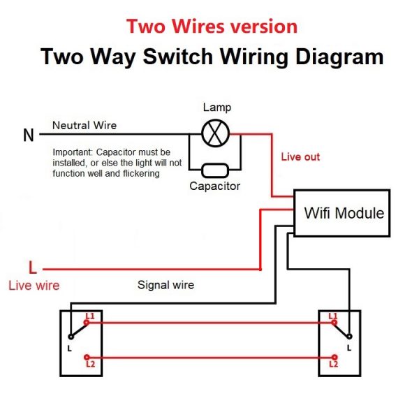 eWeLink 2 way switch Wifi Wireless Control Module Multi-control (no neutral wire needed)