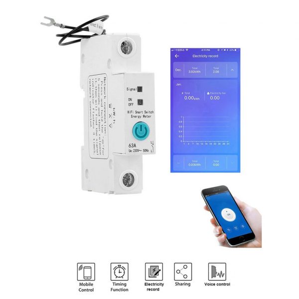 eWeLink 1P Wifi 63A Circuit Breaker with Energy Meter Power Consumption Monitoring