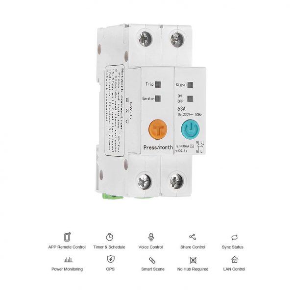 eWeLink 2P Wifi 63A Circuit Breaker with Energy Meter Power Consumption Monitoring