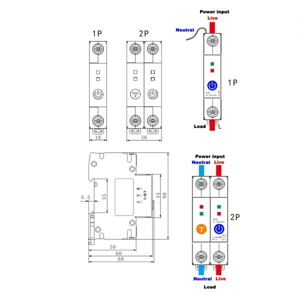 eWeLink 2P Wifi 63A Circuit Breaker with Energy Meter Power Consumption Monitoring