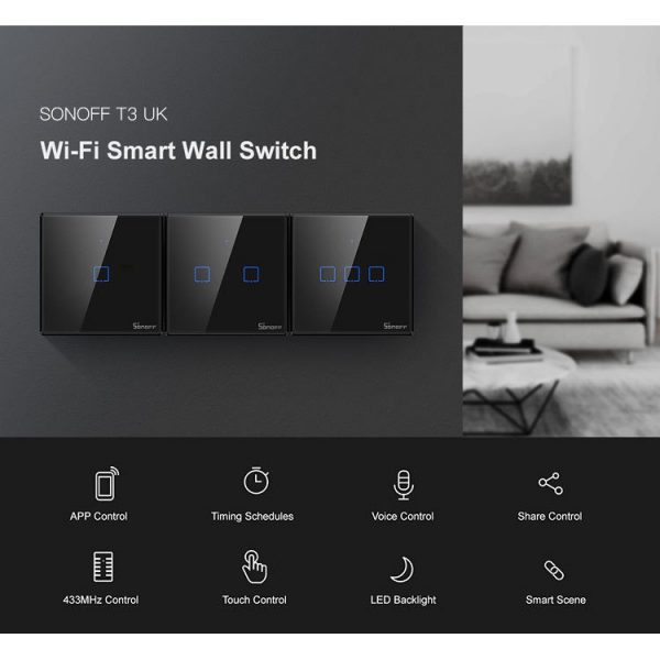 Sonoff TX series T1 / T3 (Latest Model) Smart Touch Switch 1 - 3 gang (Need neutral wire)