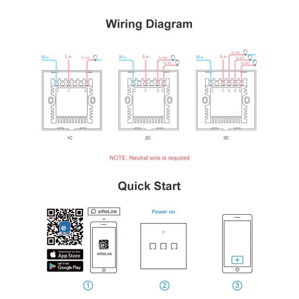 Sonoff TX series T1 / T3 (Latest Model) Smart Touch Switch 1 - 3 gang (Need neutral wire)