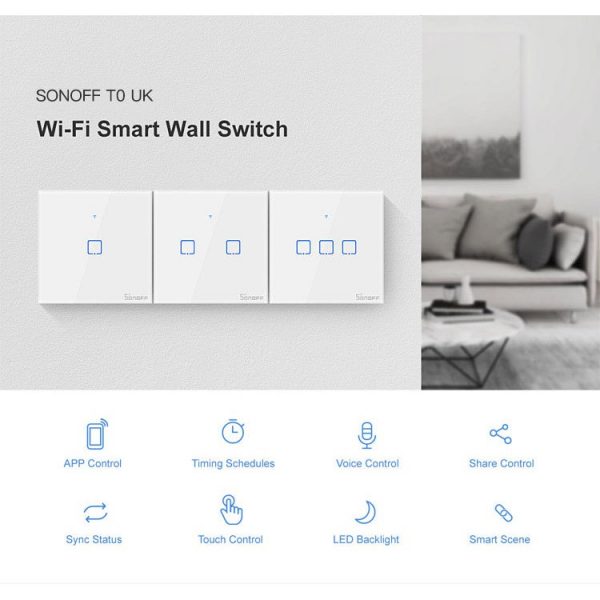 Sonoff T0 (Latest Model) Smart Touch Switch 1 - 3 gang (Need neutral wire)