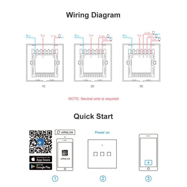 Sonoff T0 (Latest Model) Smart Touch Switch 1 - 3 gang (Need neutral wire)