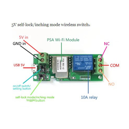 eWeLink 5V DC relay module Inching/ Self-Locking Wifi Wireless Switch