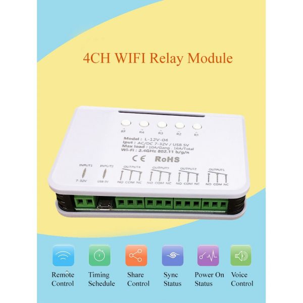 eWeLink 4CH DC Inching Module Wireless Switch Relay Module
