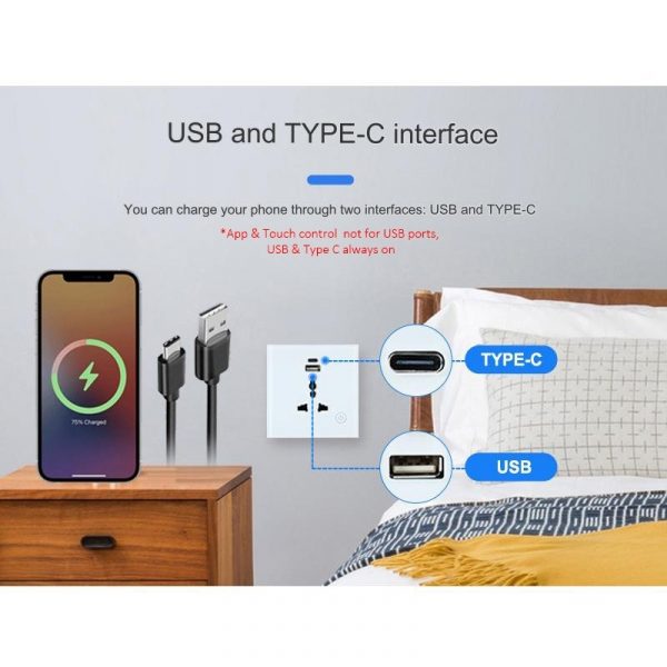 eWeLink WiFi Smart Socket with 3-Pin Universal Socket USB Type C Port App Control Home Automation