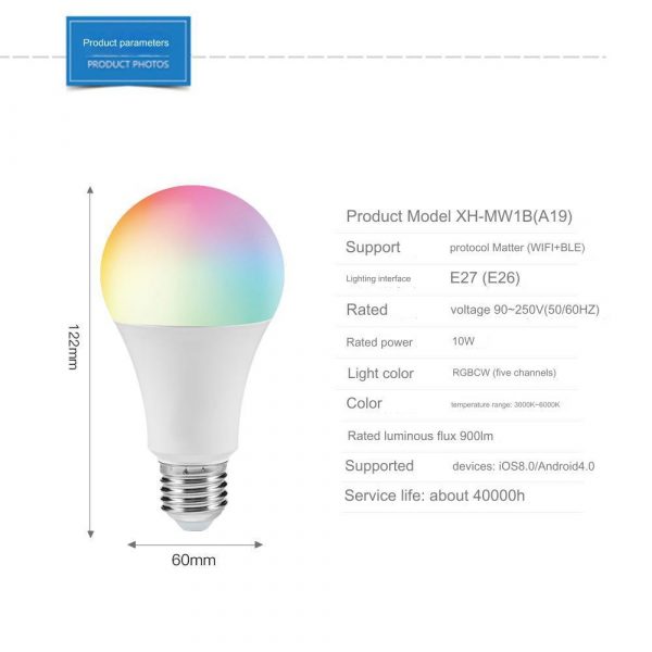 Matter E27 RGB Smart Light Bulb