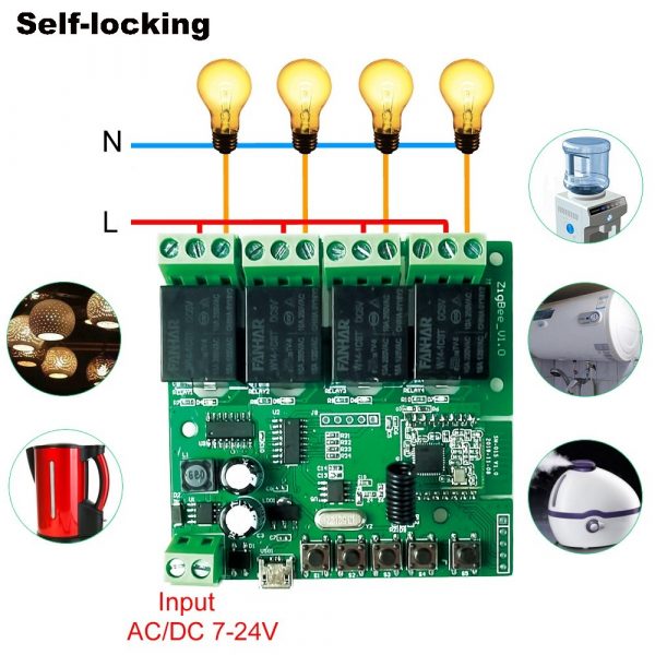 Ewelink Zigbee 4-channel DC relay module switch