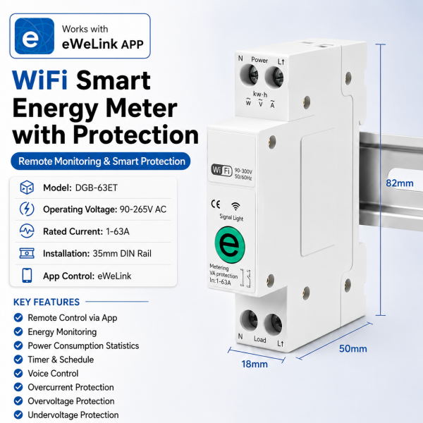 eWelink WiFi Smart Electric Meter with Protection 1P+N Breaker