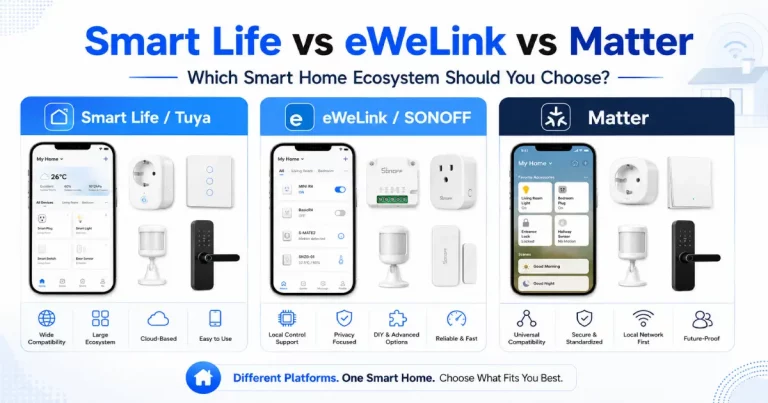 Smart Life vs eWeLink vs Matter smart home ecosystem comparison